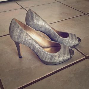 Antonio Melani Silver Grey Sparkly Leather Heels